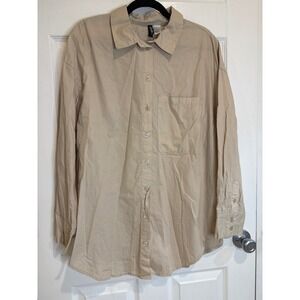 H&M Oversized Shirt Dress Button Down‎ Long Sleeve Pocket Casual Beige M